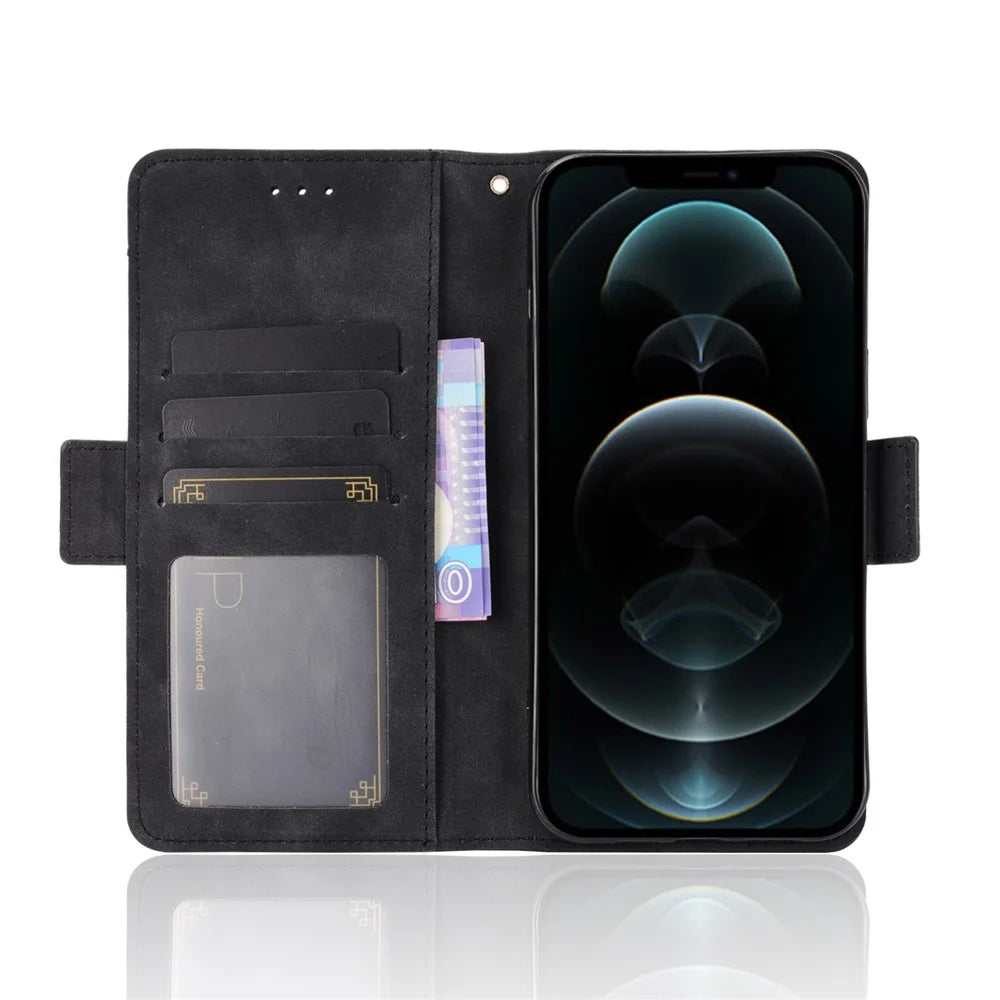 Magnetic Clasp Multiple Card Slot Leather Phone Cover with Stand for iPhone 13 Pro 6.1 inch - Black - 4
