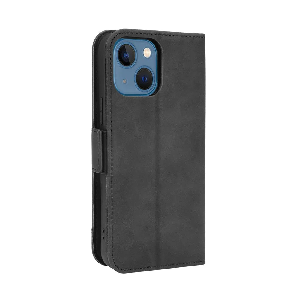 Multiple Card Slot Wallet Design Full Protection Leather Phone Cover with Stand for iPhone 13 6.1 inch - Black - 3