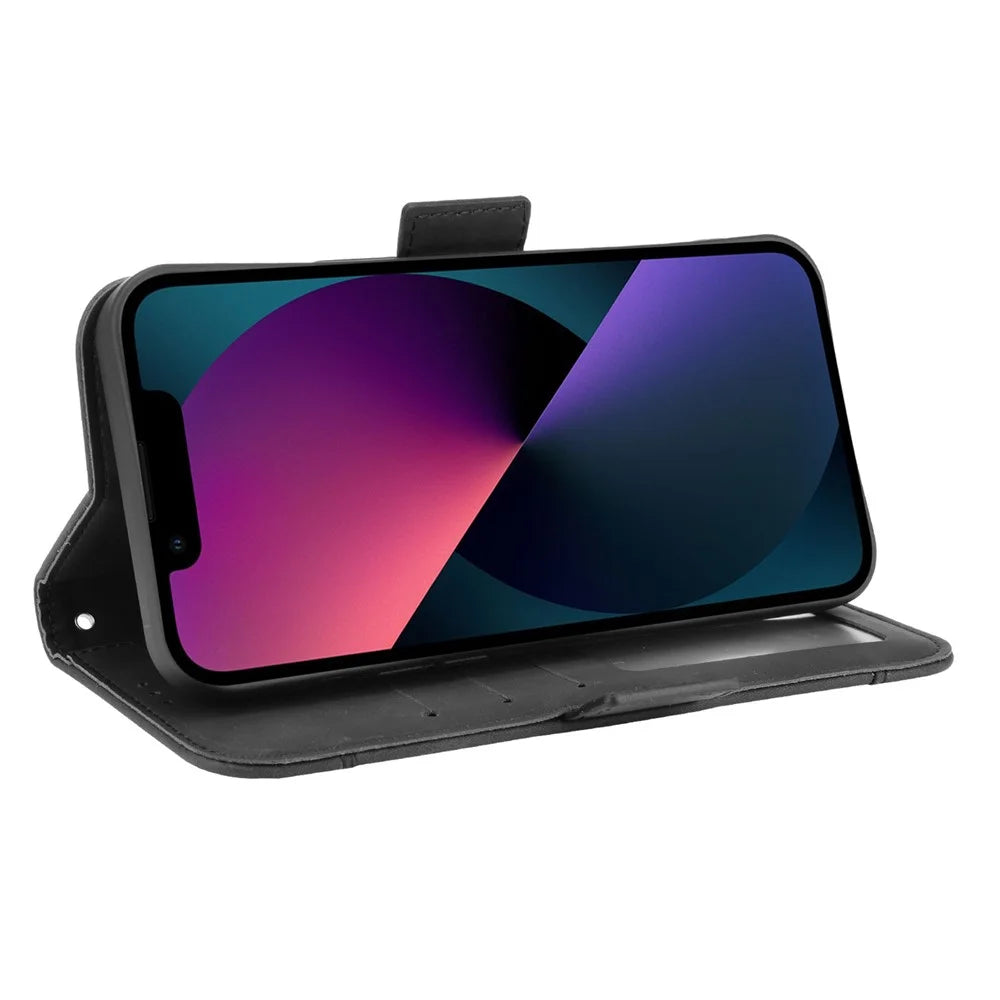 Multiple Card Slot Wallet Design Full Protection Leather Phone Cover with Stand for iPhone 13 6.1 inch - Black - 5