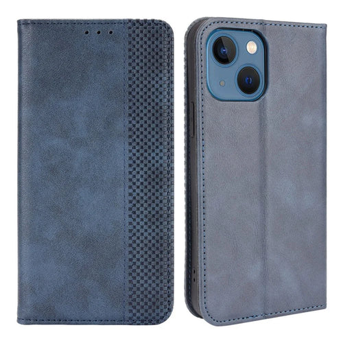 Auto-absorbed Vintage Style Full Protection Wallet Design PU Leather Phone Case with Stand for iPhone 13 mini 5.4 inch - Blue - 1