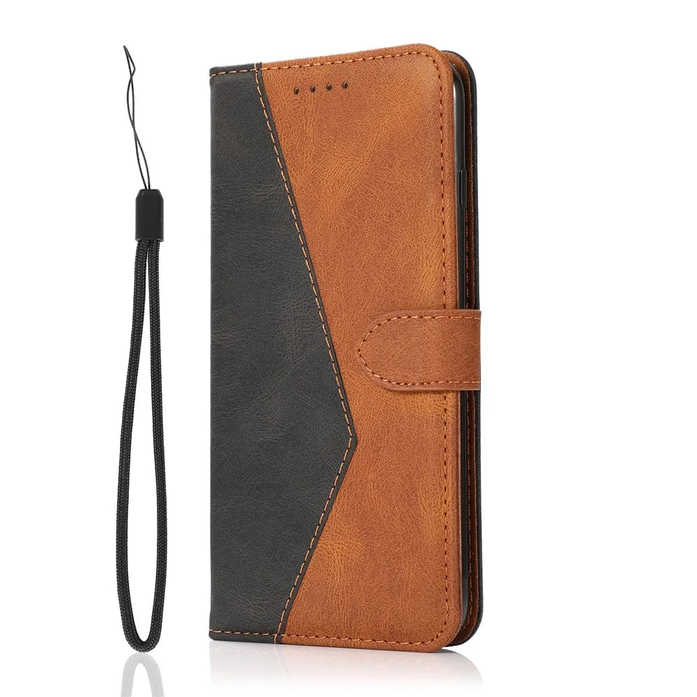 Dual Color Wallet Stand Flip Leather Phone Cover with Magnetic Closure for iPhone 13 mini 5.4 inch - Black/Brown - 2