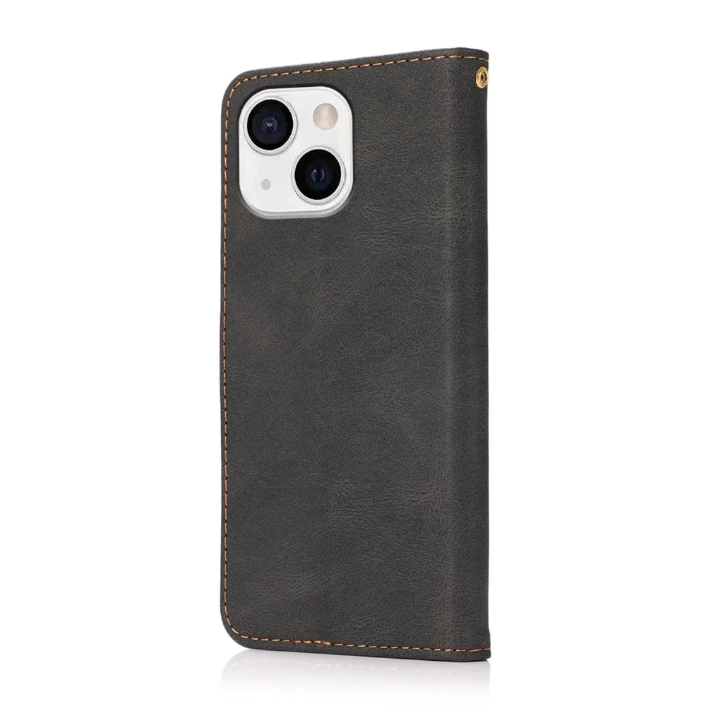 Dual Color Wallet Stand Flip Leather Phone Cover with Magnetic Closure for iPhone 13 mini 5.4 inch - Black/Brown - 3