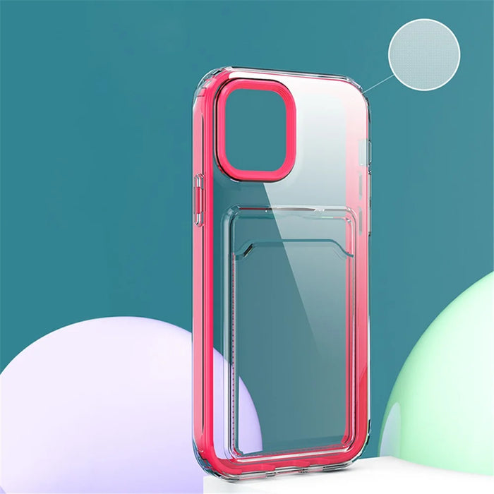 Anti-Fall TPU + PC Double Layers Shockproof Clear Phone Case with Card Holder for iPhone 13 6.1 inch - Mint Green - 3