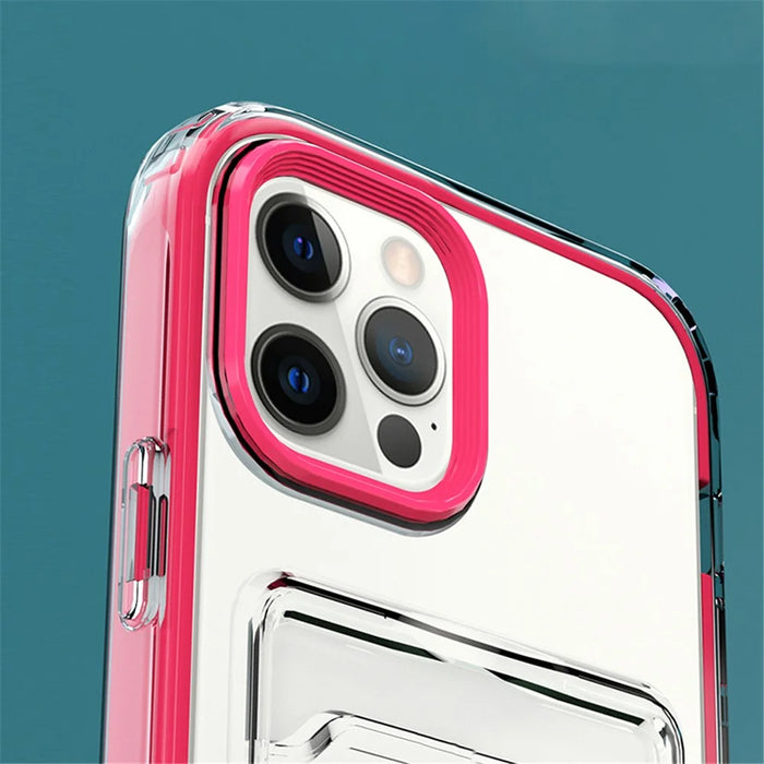 Anti-Fall TPU + PC Double Layers Shockproof Clear Phone Case with Card Holder for iPhone 13 6.1 inch - Mint Green - 4