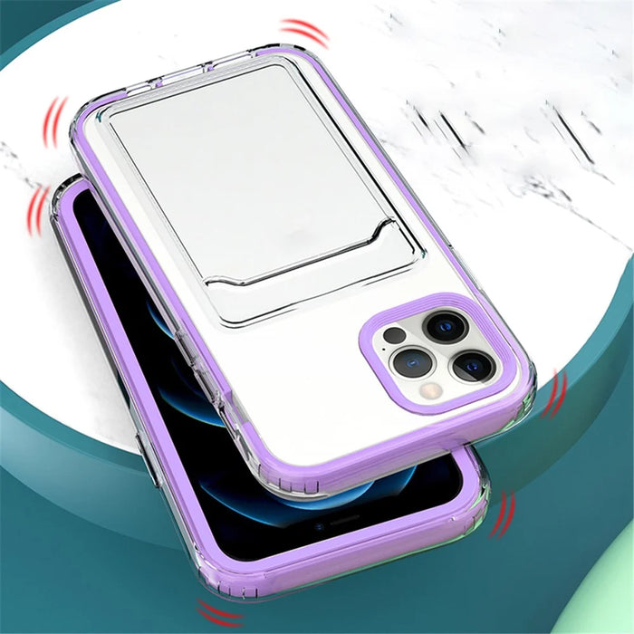 Anti-Fall TPU + PC Double Layers Shockproof Clear Phone Case with Card Holder for iPhone 13 6.1 inch - Mint Green - 5