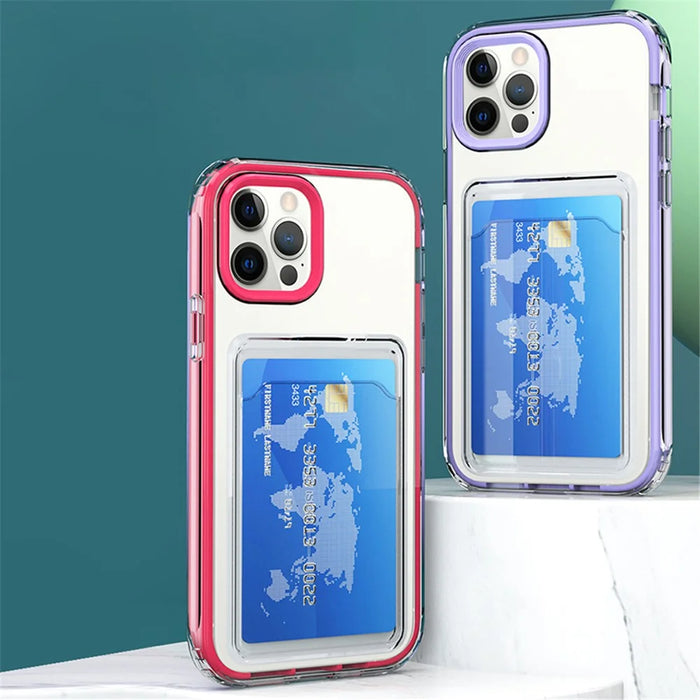 Anti-Fall TPU + PC Double Layers Shockproof Clear Phone Case with Card Holder for iPhone 13 6.1 inch - Mint Green - 7
