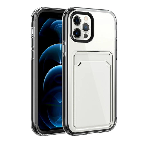 TPU + PC Clear Lightweight Shockproof Anti-Drop Bumper Protective Case with Card Holder for iPhone 13 Pro 6.1 inch - Black - 1