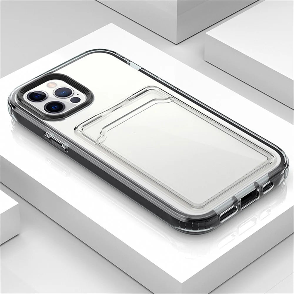 TPU + PC Clear Lightweight Shockproof Anti-Drop Bumper Protective Case with Card Holder for iPhone 13 Pro 6.1 inch - Black - 2