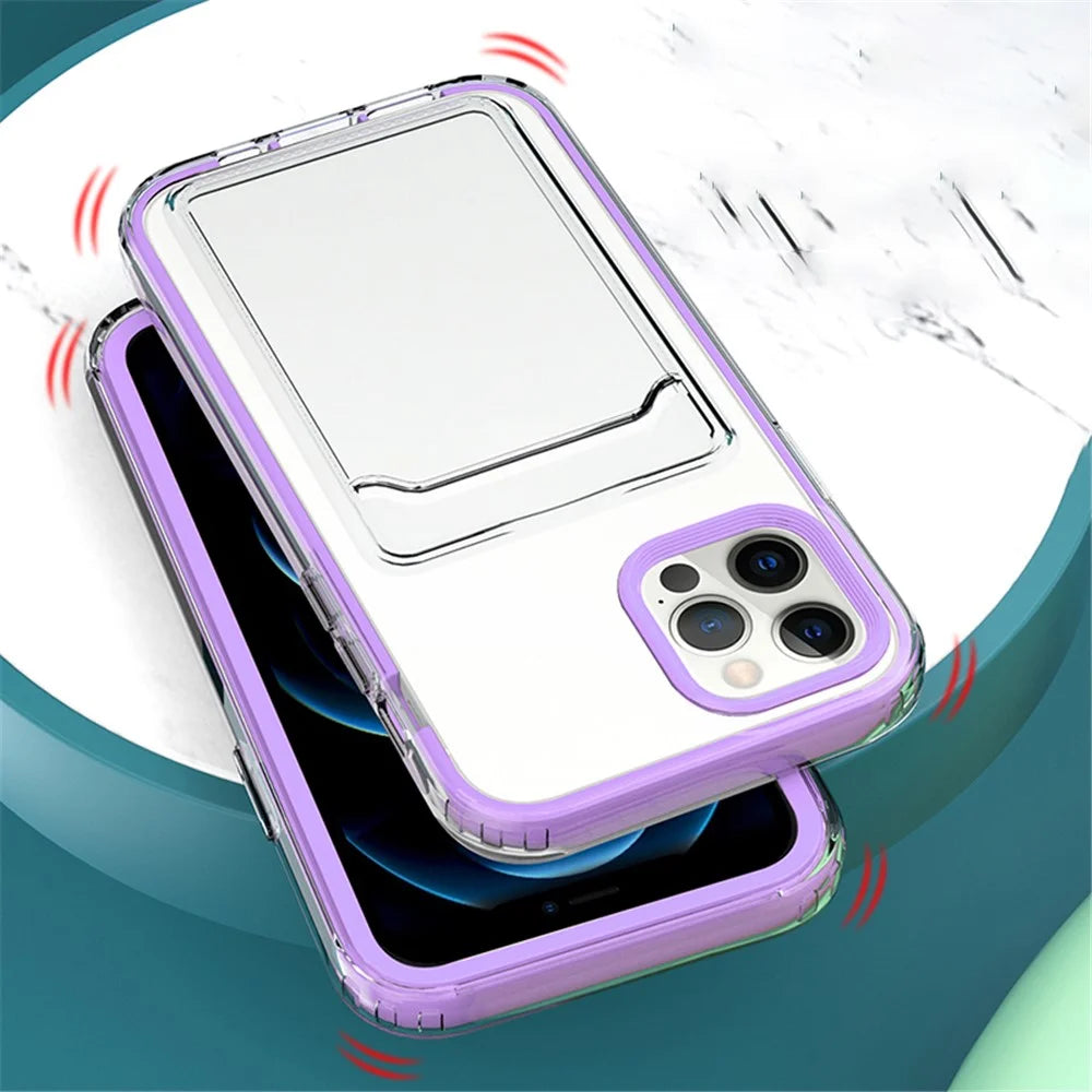 TPU + PC Clear Lightweight Shockproof Anti-Drop Bumper Protective Case with Card Holder for iPhone 13 Pro 6.1 inch - Black - 6