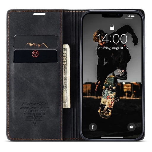 CASEME 013 Series Wallet Stand All-round Protection PU Leather Shell Case for iPhone 13 Pro Max 6.7 inch - Black - 2