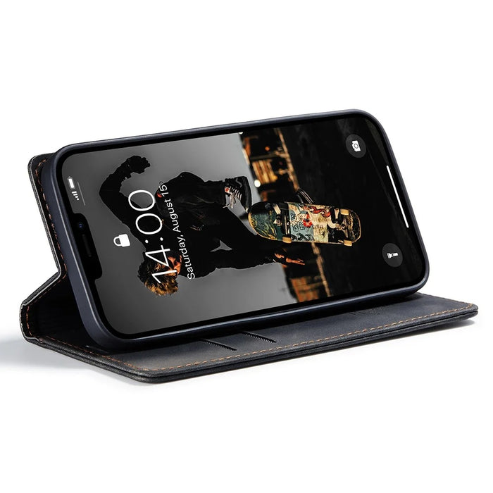 CASEME 013 Series Wallet Stand All-round Protection PU Leather Shell Case for iPhone 13 Pro Max 6.7 inch - Black - 3