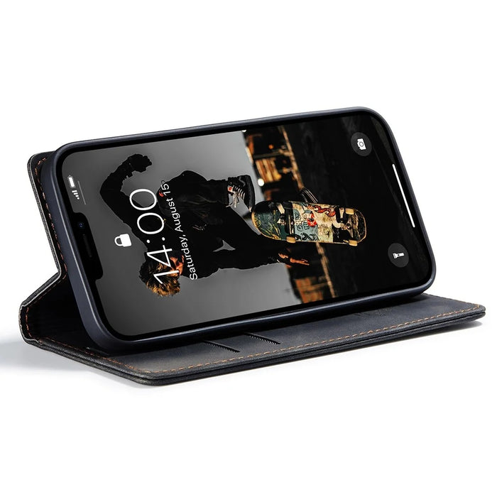 CASEME 013 Series Shockproof PU Leather Wallet Shell Case with Stand for iPhone 13 Pro 6.1 inch - Black - 3