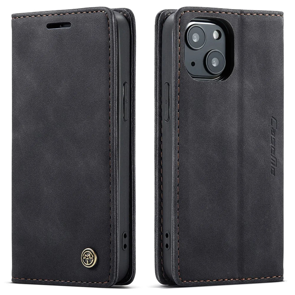 CASEME 013 Series For iPhone 13 mini Magnetic Auto-Absorbed Wallet Stand Leather Phone Case - Black - 1