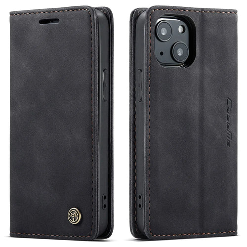 CASEME 013 Series For iPhone 13 mini Magnetic Auto-Absorbed Wallet Stand Leather Phone Case - Black - 1