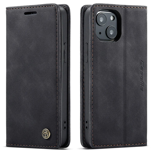 CASEME 013 Series For iPhone 13 mini Magnetic Auto-Absorbed Wallet Stand Leather Phone Case - Black - 1
