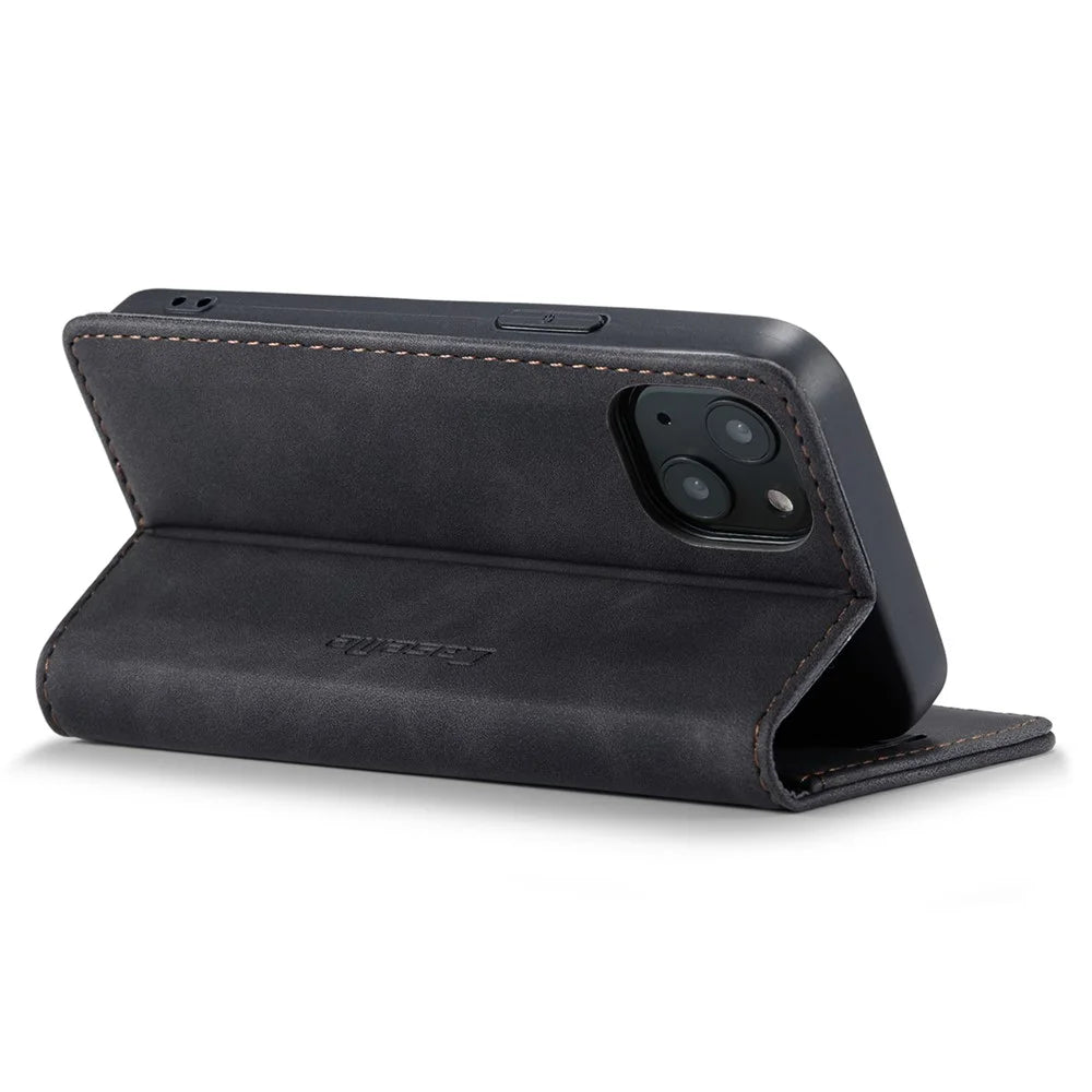 CASEME 013 Series For iPhone 13 mini Magnetic Auto-Absorbed Wallet Stand Leather Phone Case - Black - 5