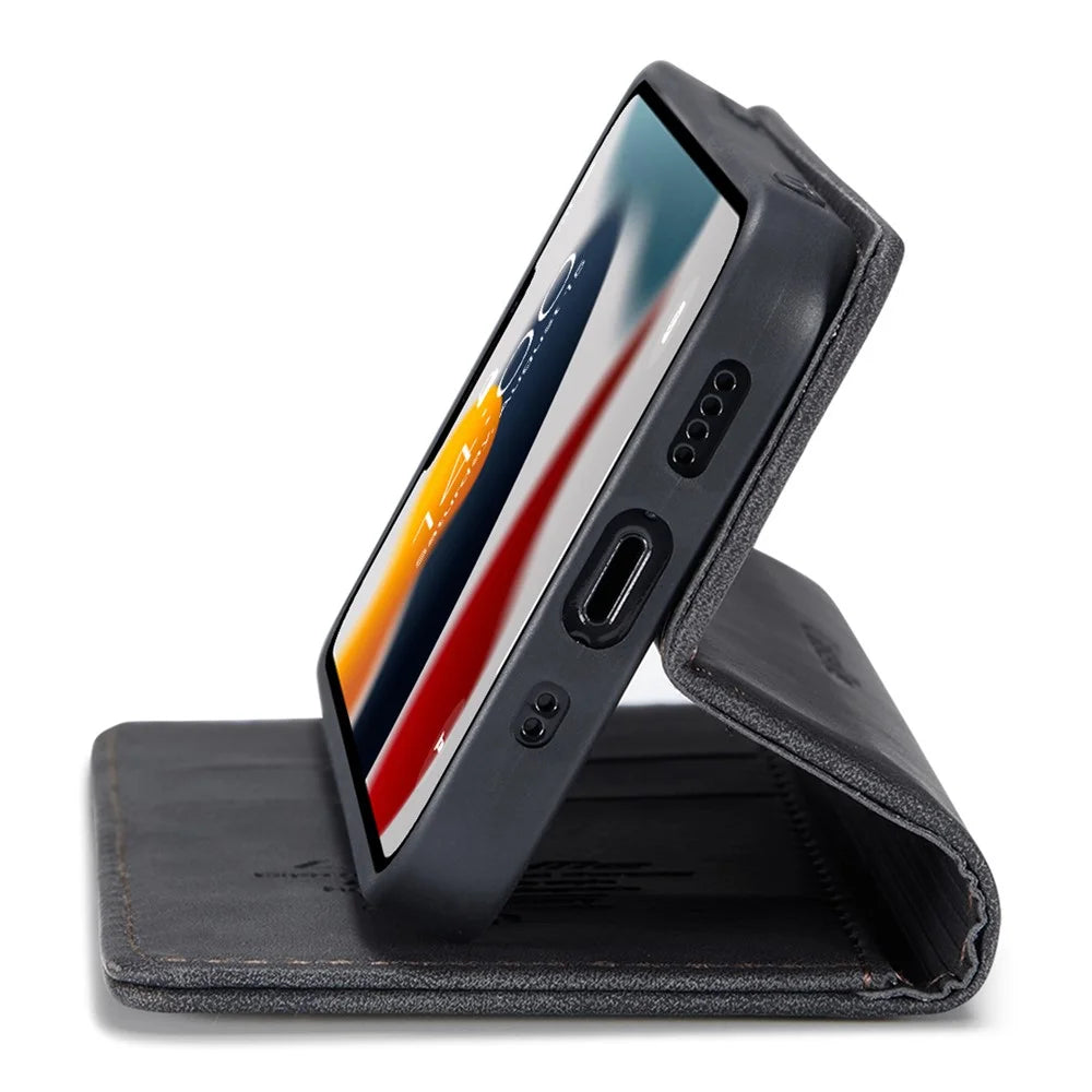 CASEME 013 Series For iPhone 13 mini Magnetic Auto-Absorbed Wallet Stand Leather Phone Case - Black - 6