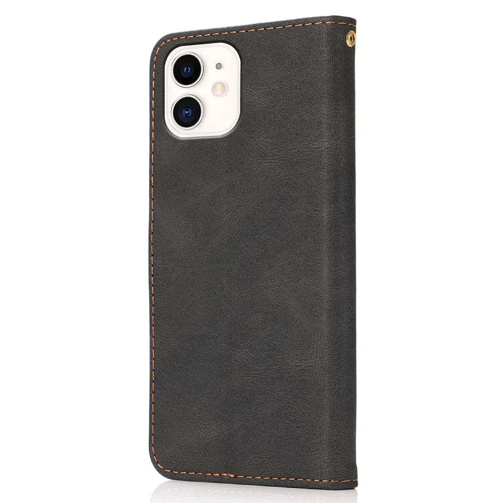 Dual Color Splicing Anti-Drop Wallet Stand Design Leather Phone Cover with Wrist Strap for iPhone 11 6.1 inch - Black/Brown - 3