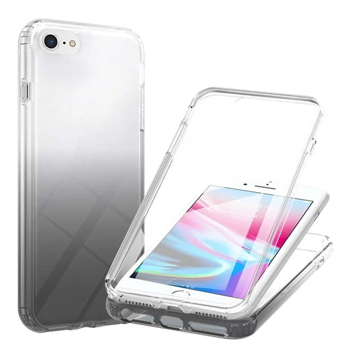 Transparent LA1 Series Gradient Color TPU Cover + PC Frame + PET Screen Protector Phone Case Shell for iPhone 6s/SE (2022)/SE (2020)/8/7 - Black - 1