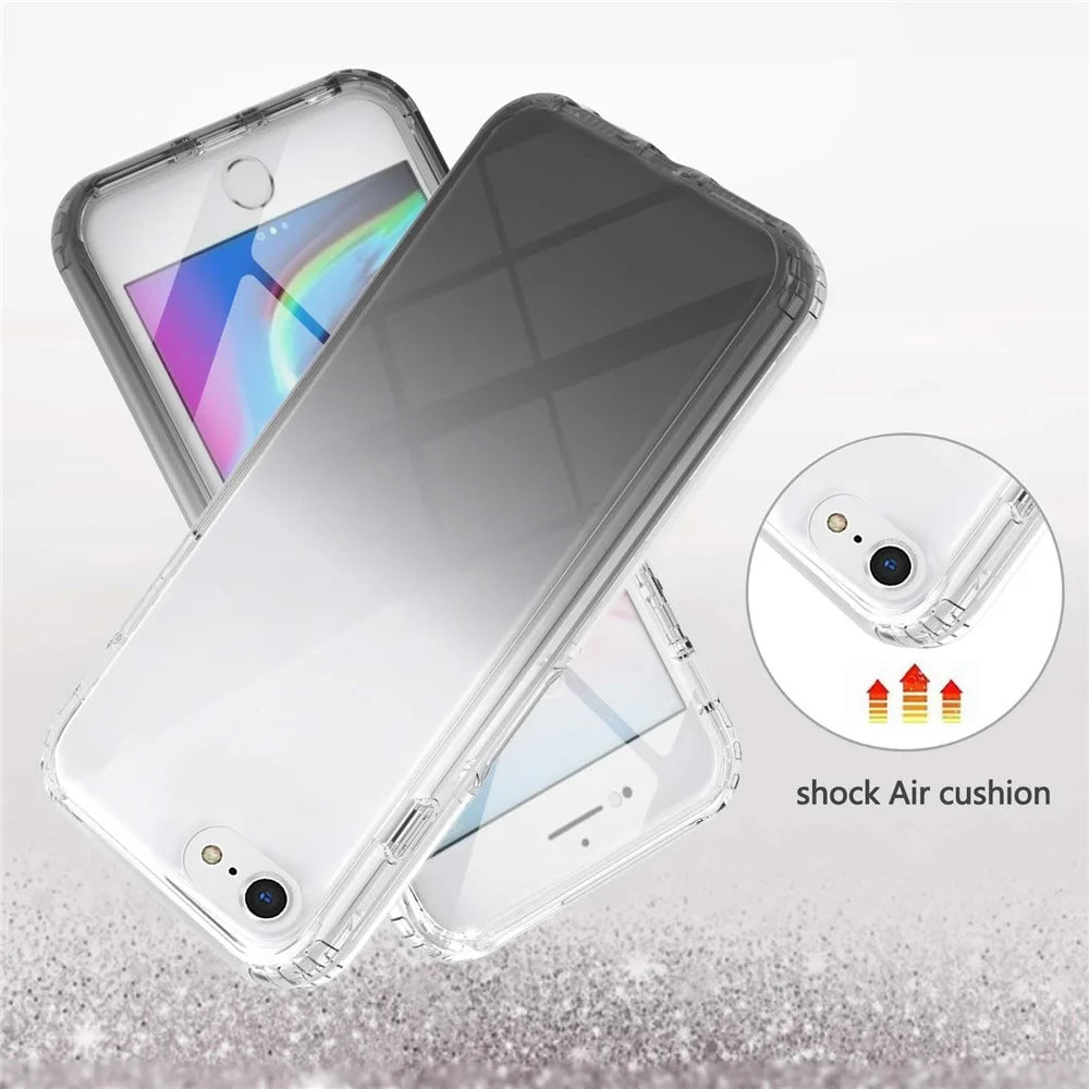 Transparent LA1 Series Gradient Color TPU Cover + PC Frame + PET Screen Protector Phone Case Shell for iPhone 6s/SE (2022)/SE (2020)/8/7 - Black - 3