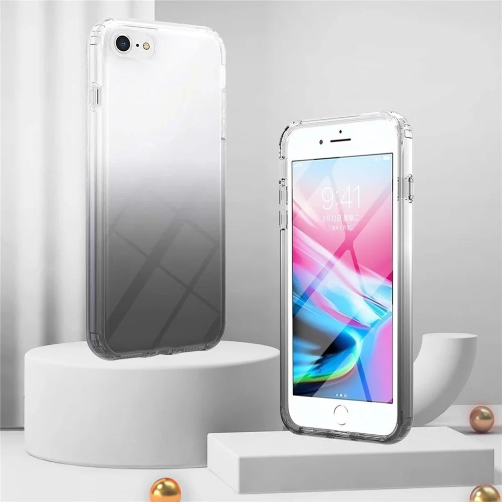 Transparent LA1 Series Gradient Color TPU Cover + PC Frame + PET Screen Protector Phone Case Shell for iPhone 6s/SE (2022)/SE (2020)/8/7 - Black - 4