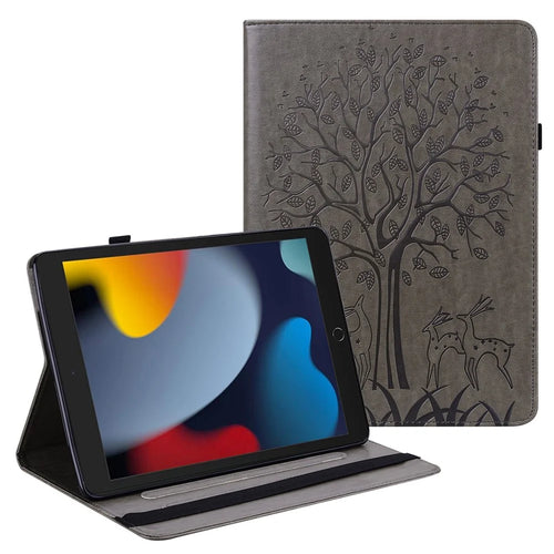 Shock-Proof Tree and Deer Pattern Imprinting Delicate Leather Stand Tablet Cover for iPad 10.2 (2021)/(2020)/(2019) - Grey - 1