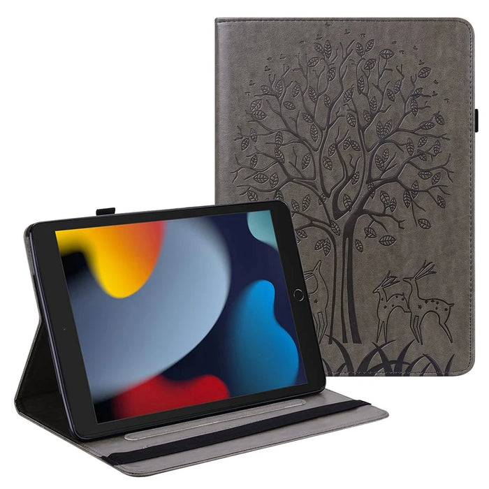 Shock-Proof Tree and Deer Pattern Imprinting Delicate Leather Stand Tablet Cover for iPad 10.2 (2021)/(2020)/(2019) - Grey - 1