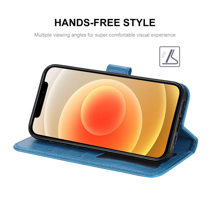 HAT PRINCE PU Leather Imprinting Flower Leather Phone Cover Wallet Case for iPhone 13 Pro 6.1 inch - Blue - 3