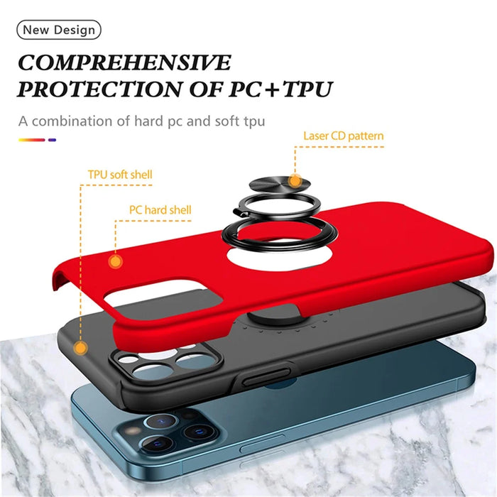 Ring Kickstand Shockproof Hybrid PC Back Soft TPU Frame Protection Phone Case for iPhone 13 Pro Max 6.7 inch - Red - 4