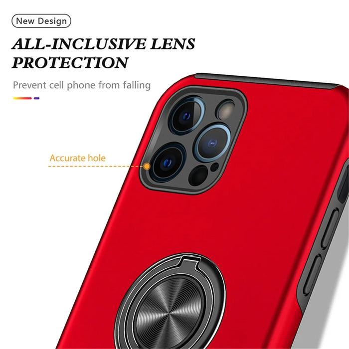 Ring Kickstand Shockproof Hybrid PC Back Soft TPU Frame Protection Phone Case for iPhone 13 Pro Max 6.7 inch - Red - 6