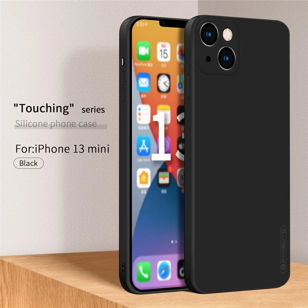 PINWUYO Soft Liquid Silicone Precise Cutouts All-Around Protective Phone Case for iPhone 13 mini 5.4 inch - Black - 2