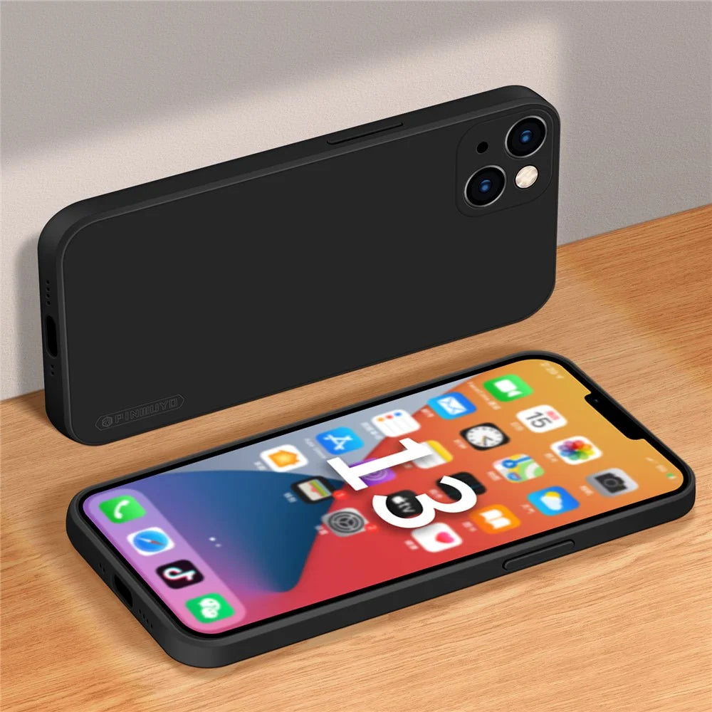 PINWUYO Soft Liquid Silicone Precise Cutouts All-Around Protective Phone Case for iPhone 13 mini 5.4 inch - Black - 3