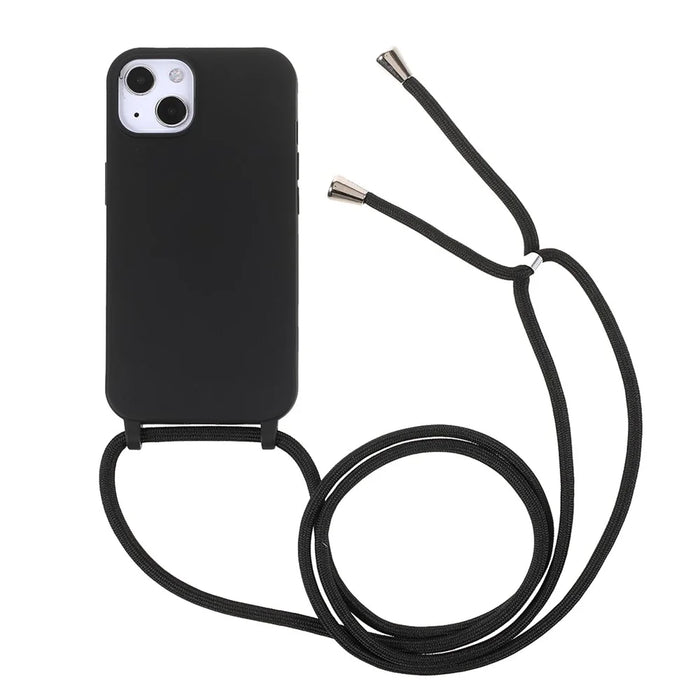 Flexible TPU Mobile Phone Back Case Protector with Adjustable Lanyard for iPhone 13 mini 5.4 inch - Black - 1