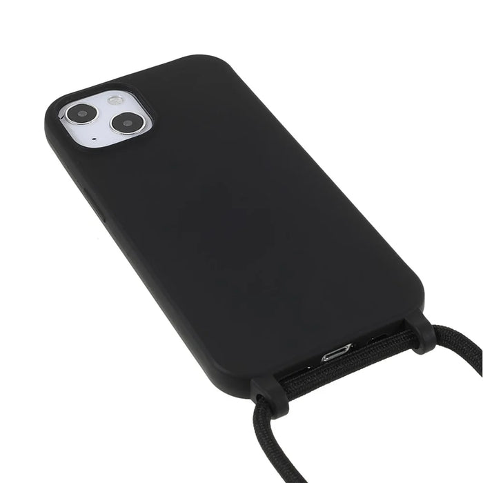 Flexible TPU Mobile Phone Back Case Protector with Adjustable Lanyard for iPhone 13 mini 5.4 inch - Black - 3