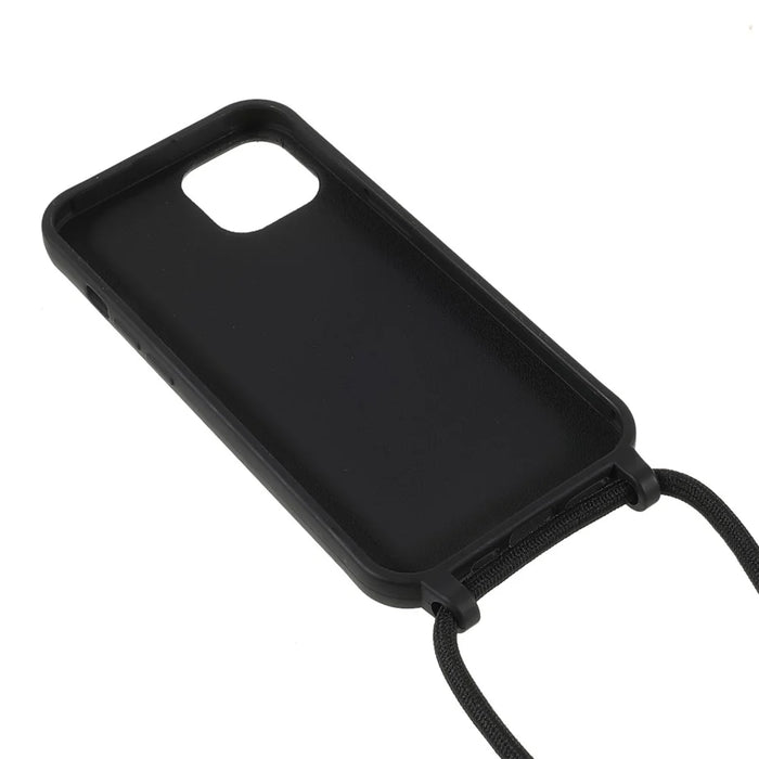 Flexible TPU Mobile Phone Back Case Protector with Adjustable Lanyard for iPhone 13 mini 5.4 inch - Black - 5