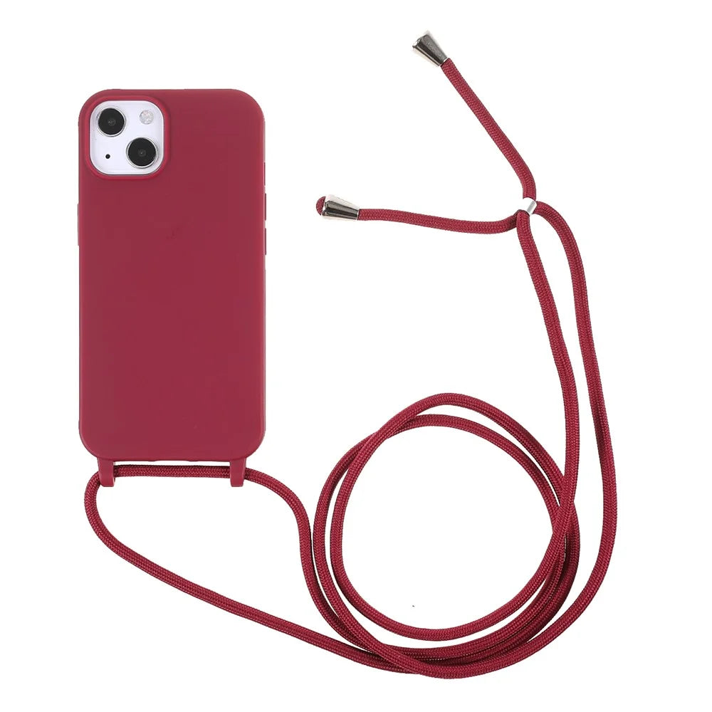 Anti Scratch TPU Phone Case Cover with Adjustable Lanyard for iPhone 13 6.1 inch - Red - 1