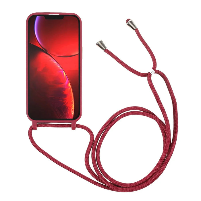 Anti Scratch TPU Phone Case Cover with Adjustable Lanyard for iPhone 13 6.1 inch - Red - 2