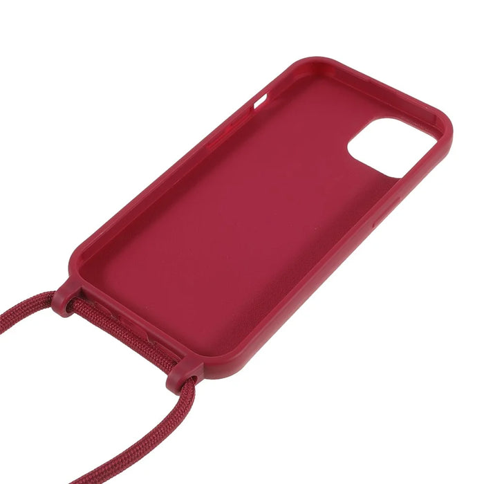Anti Scratch TPU Phone Case Cover with Adjustable Lanyard for iPhone 13 6.1 inch - Red - 5