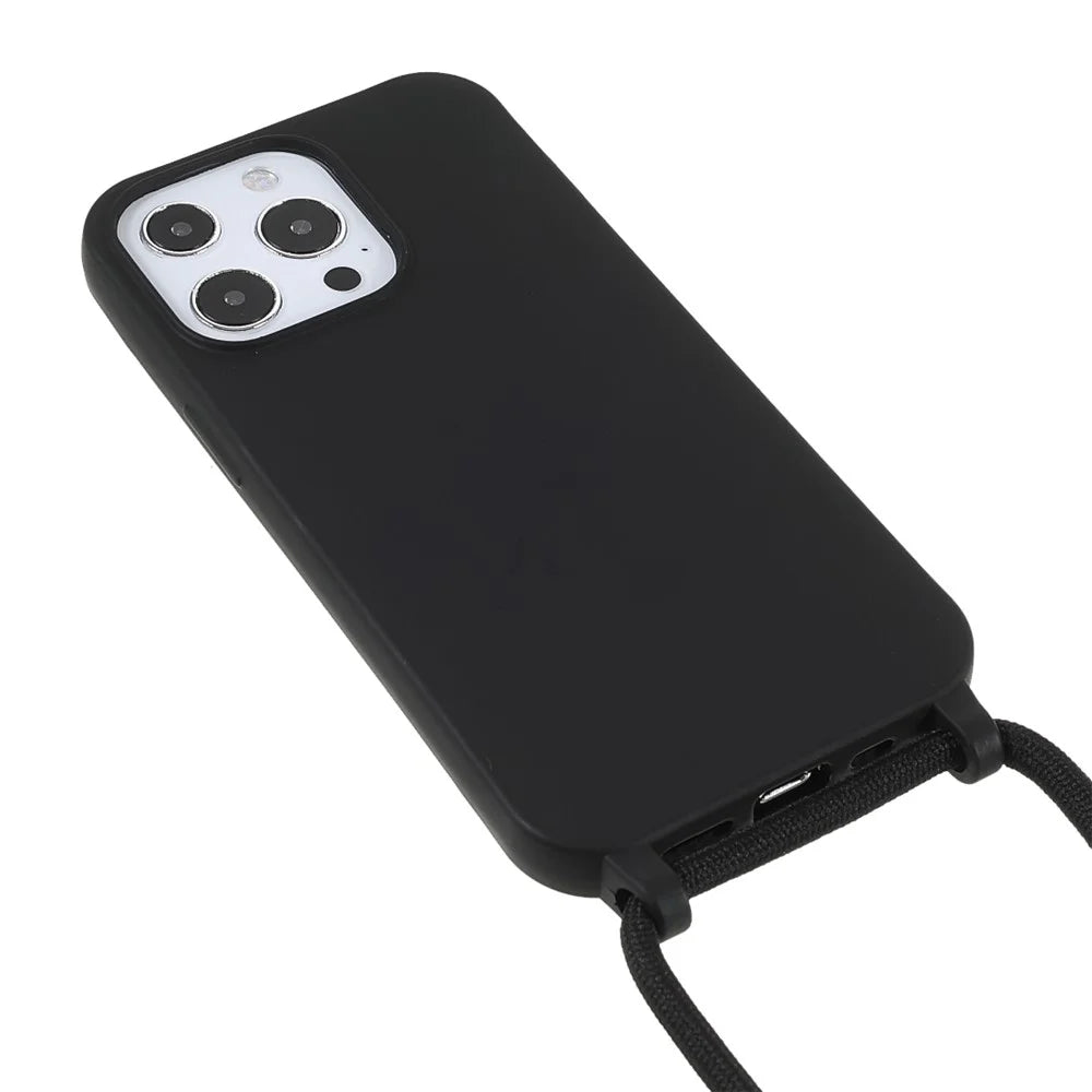 Soft TPU Cell Phone Cover Protective Shell with Lanyard for iPhone 13 Pro 6.1 inch - Black - 3