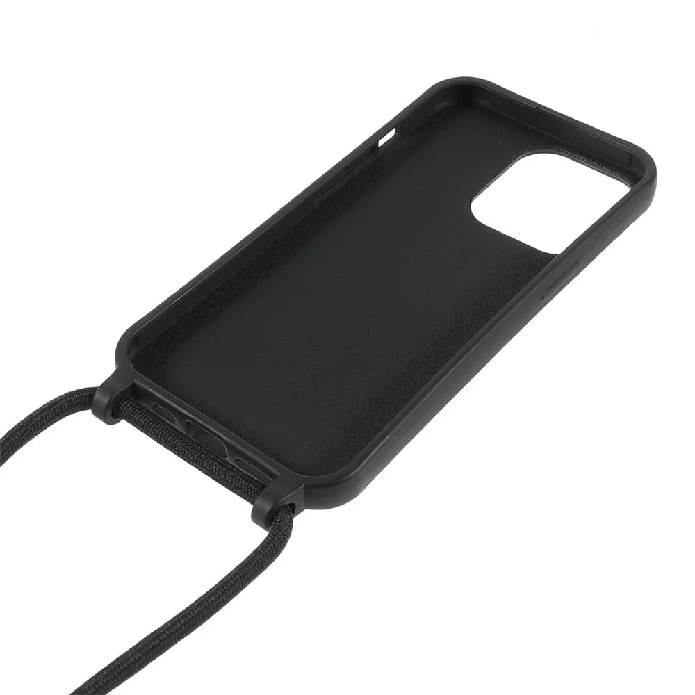 Soft TPU Cell Phone Cover Protective Shell with Lanyard for iPhone 13 Pro 6.1 inch - Black - 5