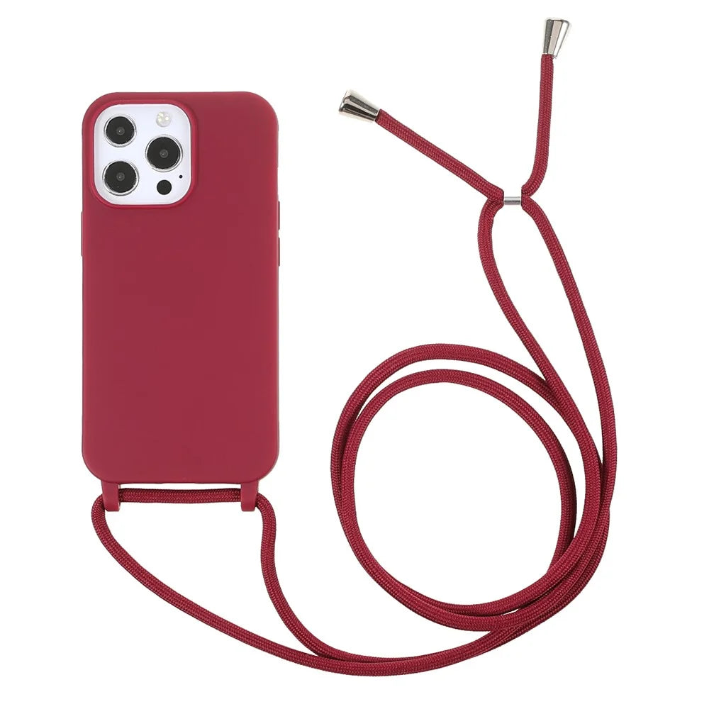 Cell Phone TPU Case Protector with Adjustable Lanyard for iPhone 13 Pro Max 6.7 inch - Red - 1