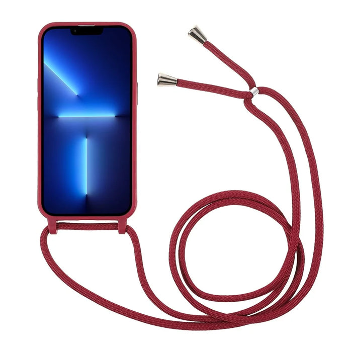 Cell Phone TPU Case Protector with Adjustable Lanyard for iPhone 13 Pro Max 6.7 inch - Red - 2