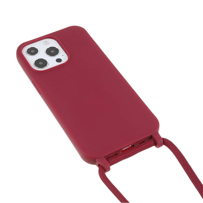 Cell Phone TPU Case Protector with Adjustable Lanyard for iPhone 13 Pro Max 6.7 inch - Red - 3