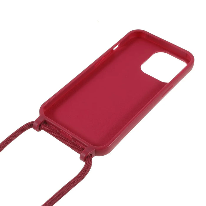 Cell Phone TPU Case Protector with Adjustable Lanyard for iPhone 13 Pro Max 6.7 inch - Red - 5