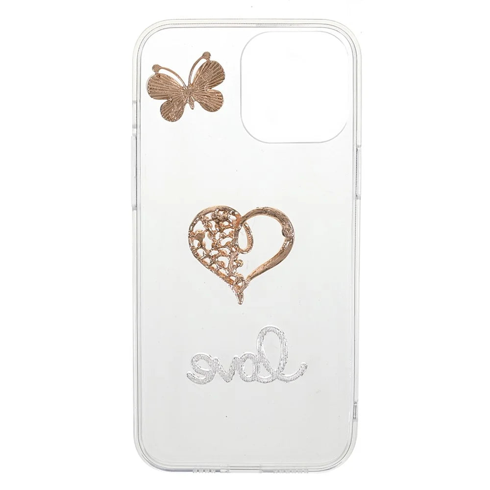 Love Heart Butterfly Shape Sticking Diamond Decor Clear Stylish TPU Phone Shell for iPhone 13 6.1 inch - 2