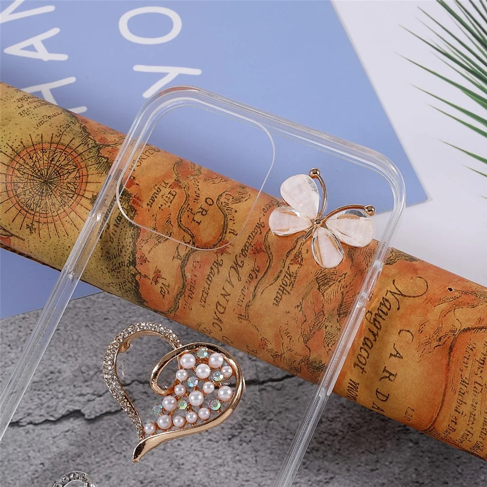 Love Heart Butterfly Shape Sticking Diamond Decor Clear Stylish TPU Phone Shell for iPhone 13 6.1 inch - 4
