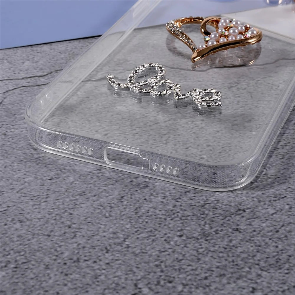 Love Heart Butterfly Shape Sticking Diamond Decor Clear Stylish TPU Phone Shell for iPhone 13 6.1 inch - 7