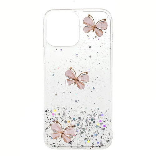3D Butterfly Pattern Glittering Epoxy TPU Cell Phone Cover Shell for iPhone 13 Pro 6.1 inch - Transparent - 1