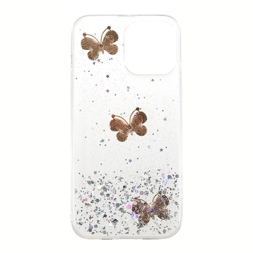 3D Butterfly Pattern Glittering Epoxy TPU Cell Phone Cover Shell for iPhone 13 Pro 6.1 inch - Transparent - 2