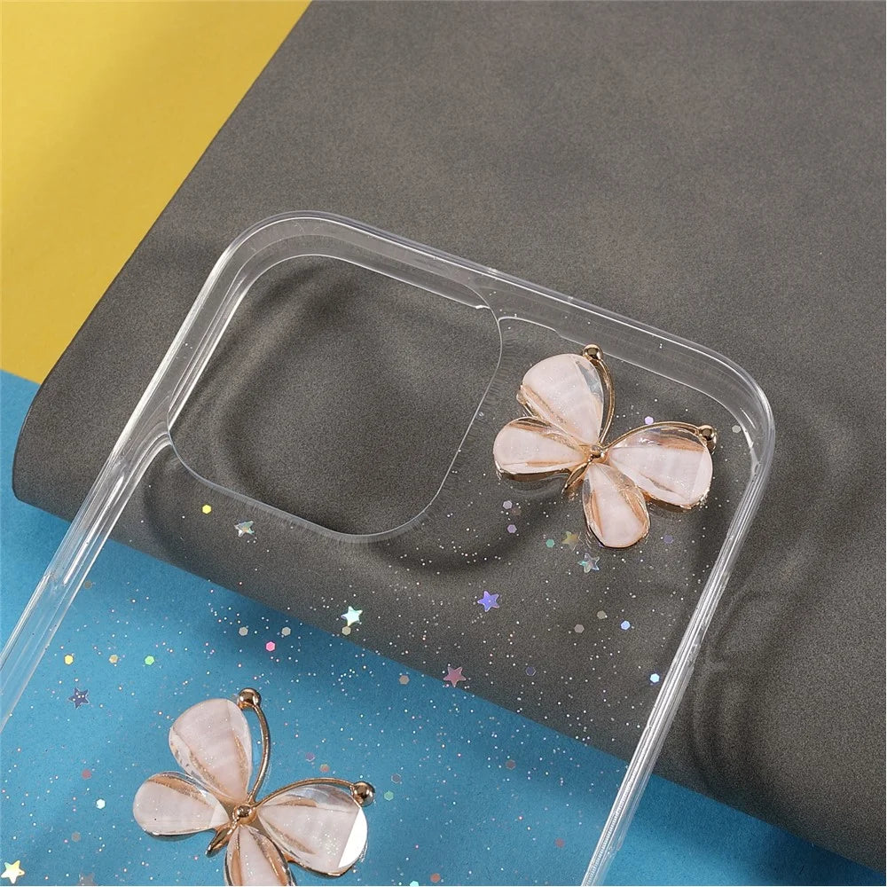 3D Butterfly Pattern Glittering Epoxy TPU Cell Phone Cover Shell for iPhone 13 Pro 6.1 inch - Transparent - 4
